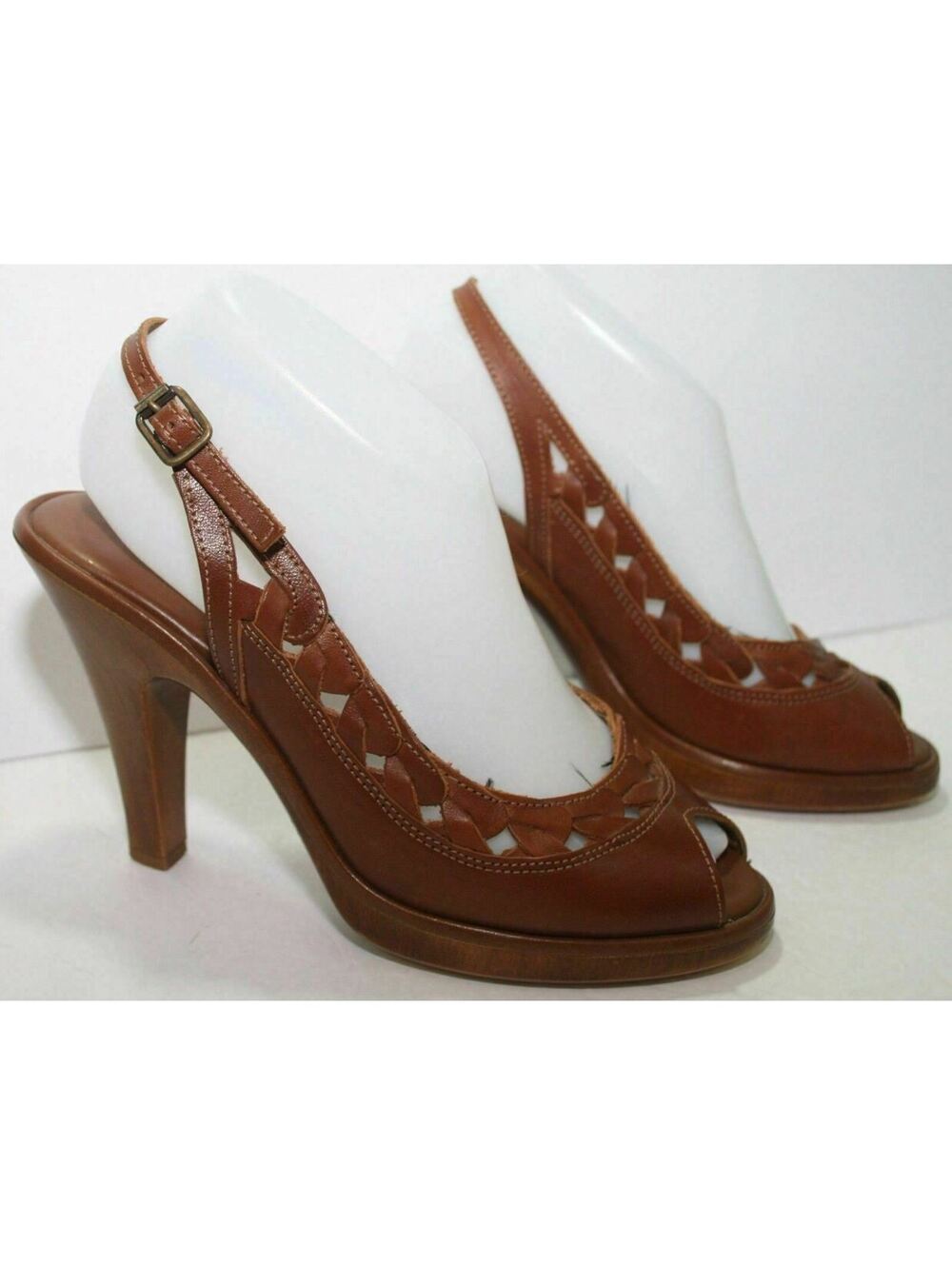 Michael Kors Brown Braid Leather Strap Sandals 4" Heels Size 9 (10" long) $175